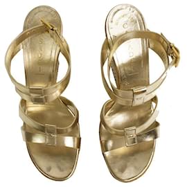 Casadei-Casadei Gold Leather Beaded Cork Platform Wedge Sandalias Tacones Zapatos 9.5-Dorado