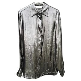 Blumarine Metallic Black Silk Blouse Black Metallic