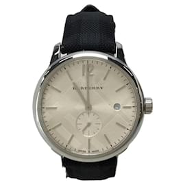 Burberry-BURBERRY Quartz watch / analog / nylon / SLV / BLK / SS-Black