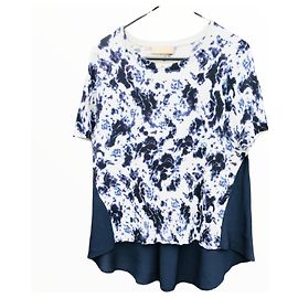 Pull en maille Georges Rech en coton et soie manches courtes Blanc Bleu Bleu Marine