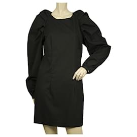 Vicolo-Vestido Corto Vicolo Negro Algodón Manga Larga Abullonada Mini Largo Talla S-Negro