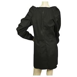 Vicolo-Vicolo Noir Coton Manches Longues Bouffantes Mini Longueur Robe Courte Taille S-Noir