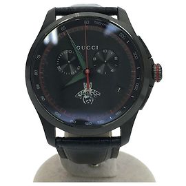 GUCCI Quarzuhr / Analog / Leder / BLK / BLK / 126.2 / Chronograph Schwarz