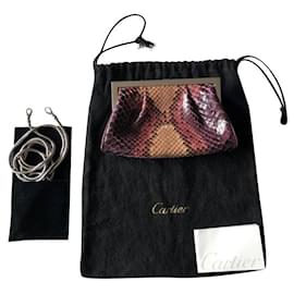 Cartier-Cartier Python Evening Bag with Silver Panther Closure-Pink,Purple