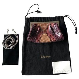 Borsa da sera Cartier Python con chiusura Silver Panther Rosa Porpora