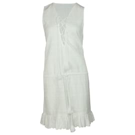 Melissa Odabash-Melissa Odabash Layla Lace-Up Embroidered Mini Dress in White Cotton-White,Cream