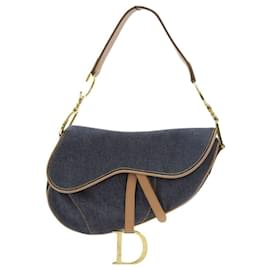 Christian Dior-*[Occasion] Christian Dior Saddle Bag One Shoulder Bag Denim Blue-Marron,Bleu