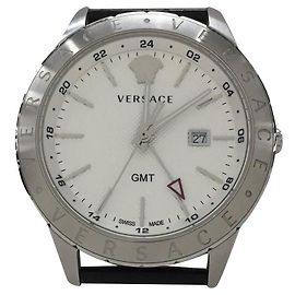 VERSACE / Relógio de quartzo / Analógico / Couro / SLV / BLK / GMT Preto