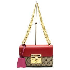 *[Used] GUCCI Padlock GG Supreme Small Shoulder Bag Leather Red Beige Red