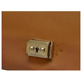 Hermès-*[Used] HERMES  Pochette Jet Second Bag Clutch Bag Calf Leather Camel Engraved / 1985 gold metal fittings-Brown