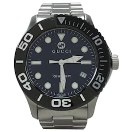 Gucci-GUCCI Quartz watch / analog / stainless steel / BLK / SLV-Silvery