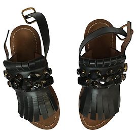 Marni Black Leather Cabochon Sandals Black