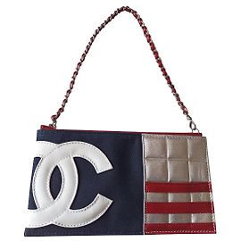 Chanel Vintage Drapeau Américain Argenté Rouge Bleu Marine
