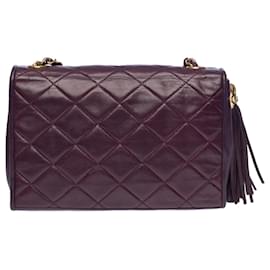 Chanel-Espléndido bolso de mano vintage Chanel Full Flap Tassel en piel de cordero acolchada color ciruela, guarnición en métal doré-Púrpura