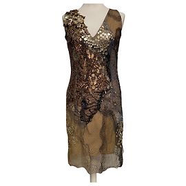 Autre Marque Robe AMEN à paillettes et résille dorée Doré