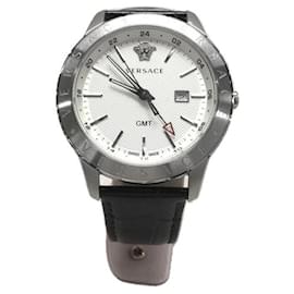 Versace-Versace / GMT / Quartz Watch / Analog / Leather / White / Black-Black