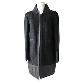 Chanel-*[Used] French CHANEL Leather switching Tweed ZIP coat Black x Charcoal 38-Black