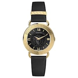 Versace-Medusa Leather Watch-Golden,Metallic