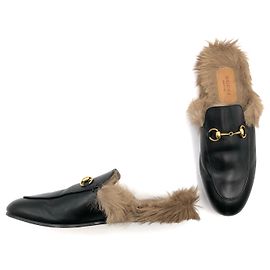 Gucci Princeton mules in black leather with fur lining Black