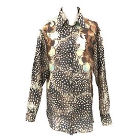 Camicia Roberto Cavalli in stampa piuma su seta marrone Marrone
