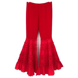 Valentino pants in red crepe silk with flared ruffle Red