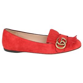 Gucci GG Marmont Suede Flats Red