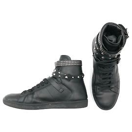High-Top-Sneakers Saint Laurent Paris aus schwarzem Leder mit Spikes Schwarz