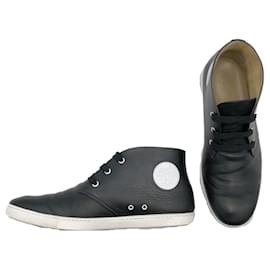 Hermès-Hermès high top sneakers in black leather-Black