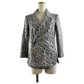 Chanel-*[Used] Chanel Jacket Tailored Jacket Outerwear Cotton Silver Black / # 34-Black