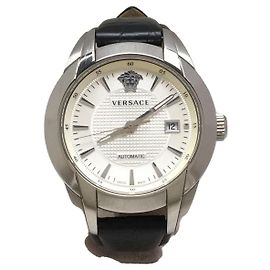VERSACE Reloj automático / analógico / de cuero / SLV / BLK Negro