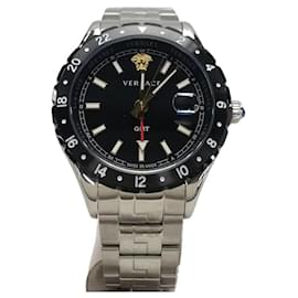 Versace-VERSACE Quartz watch / HELLENYIUM / analog / stainless steel / black / silver-Silvery