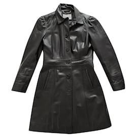Max & Co-Trench coat de couro legítimo-Preto