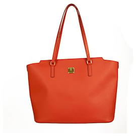MCM-MCM coral red saffiano leather large Project tote shopper bag-Coral