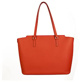 MCM-MCM coral red saffiano leather large Project tote shopper bag-Coral