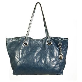 Bolsa shopper de couro azul MONCLER acolchoada e costurada Azul