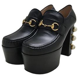 **[Usato] Pompe per piattaforma decorativa GUCCI / Pompe / 37 / BLK / Pelle Nero