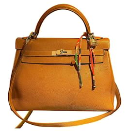 Hermès-Kelly 32 pelle oro cm-Beige