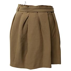 Kenzo-Kenzo Belted Pleated Knee-Length Skirt in Beige Wool-Beige
