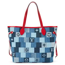 Louis Vuitton-Neverfull MM borsa a spalla-Rouge,Bleu clair,Bleu foncé