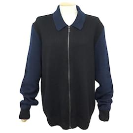 Hermès-HERMES JUMPER VEST XL 56 IN CASHMERE & WOOL NAVY BLUE AND BLACK CASHMERE-Other