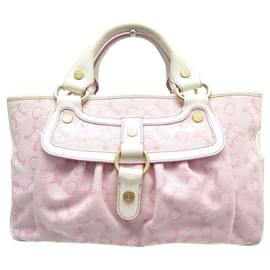Céline-CELINE BOOGIE PINK LEATHER AND CANVAS CANVAS & LEATHER HAND BAG PURSE-Pink