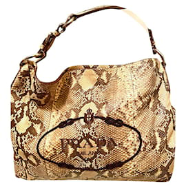 Prada-Python-Einkaufstasche mit Hobo-Logo-Braun,Beige