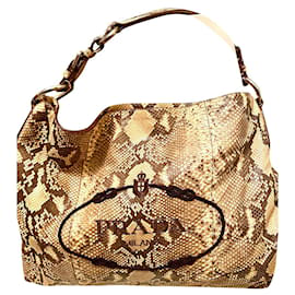 Prada Hobo logo python tote bag Brown Beige
