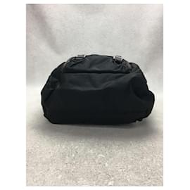 Prada-PRADA Flap leather switching / logo engraving / drawstring / backpack / nylon / BLK-Black