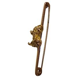 Autre Marque-Gold Pekinese dog bar brooch-Gold hardware