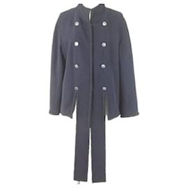 Chanel-*[Used] CHANEL Resort Collection Airline Silk Blend Wool Ensemble Stand Collar Jacket-Navy blue
