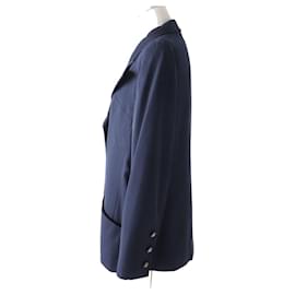 Chanel-*[Used] Chanel Vintage  Ladies Coco Mark Button 100% Wool jacket 100% Silk Back Navy Blue 44-Navy blue