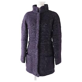 Chanel-*[Used] CHANEL Stand color Alpaca 55% ZIP UP Mix tweed coat Purple x Black (mix) 36 Ladies-Purple