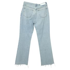 Re/Done-Re/Done Distressed Cropped Boyfriend Jeans in Blue Cotton Denim-Blue