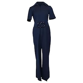 Gucci-Gucci Belted Jumpsuit in Navy Blue Wool-Blue,Navy blue